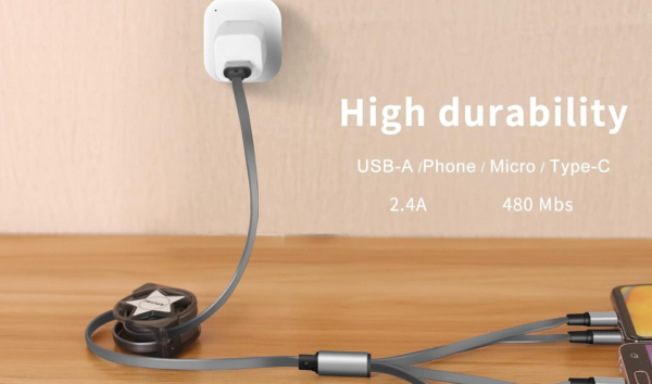 Amuvec Multi 4-in-1 Retractable Charging Cable - 1M, 3A Fast Charging - Image 2